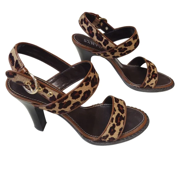 Preloved Franco Sarto Leopard Print Heeled Sandals Size 9 - Picture 3 of 8